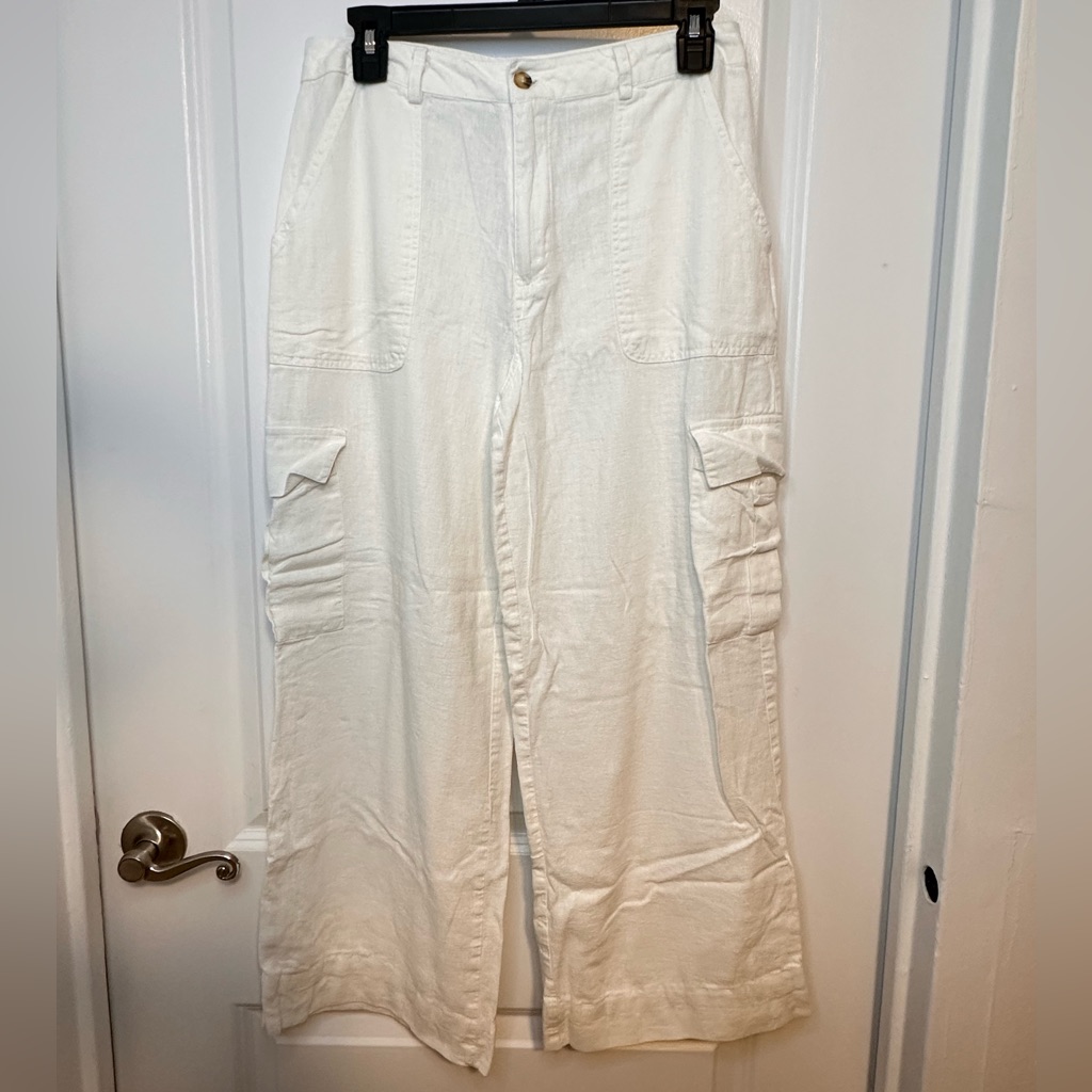 Forever 21 White Linen Like Cargo Pants